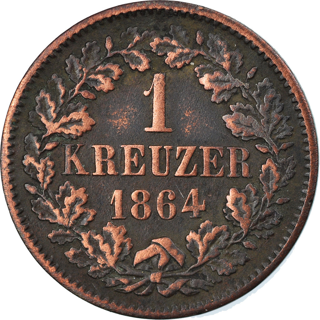 Coin, German States, BADEN, Friedrich I, Kreuzer, 1864, VF(30-35), Copper