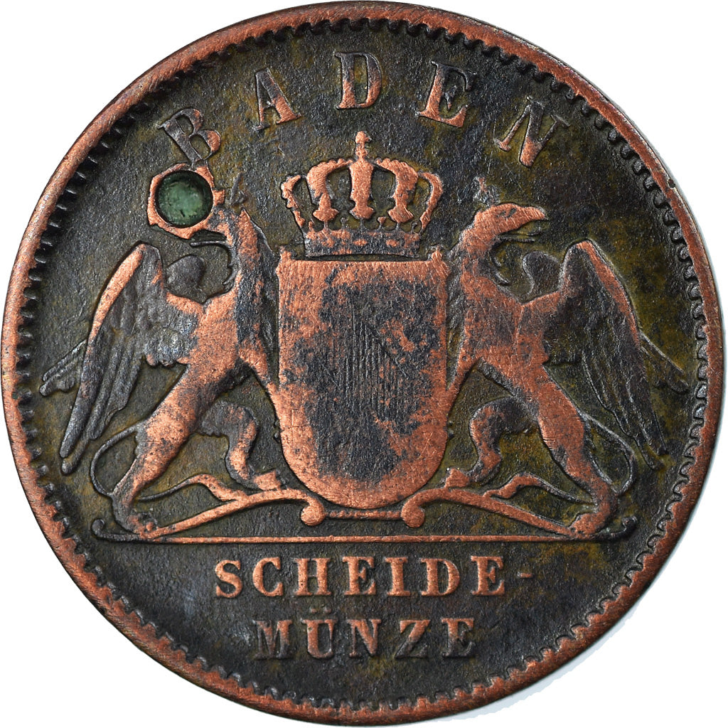 Coin, German States, BADEN, Friedrich I, Kreuzer, 1864, VF(30-35), Copper