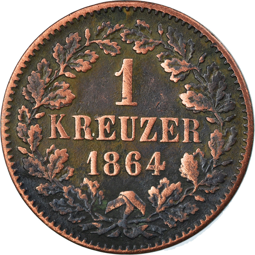 Coin, German States, BADEN, Friedrich I, Kreuzer, 1864, VF(30-35), Copper