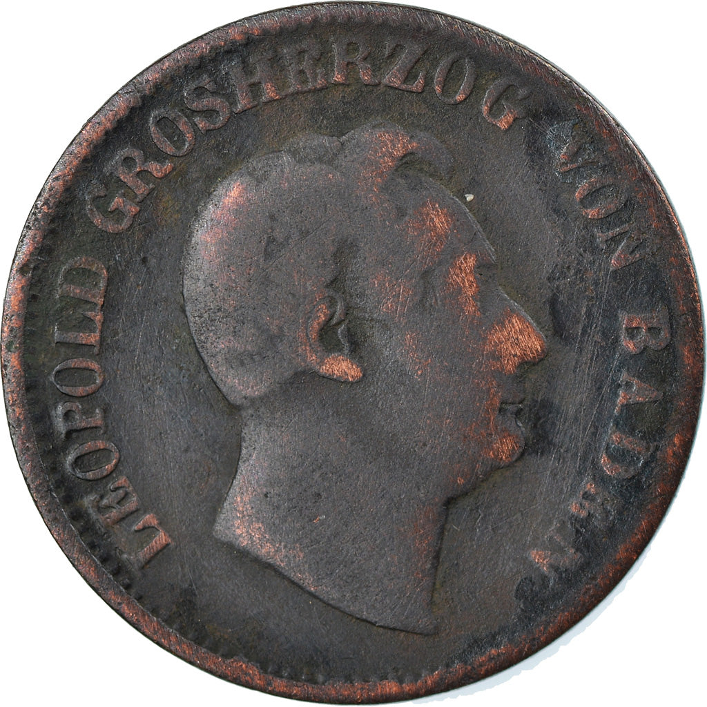 Coin, German States, BADEN, Leopold I, Kreuzer, 1851, VF(20-25), Copper