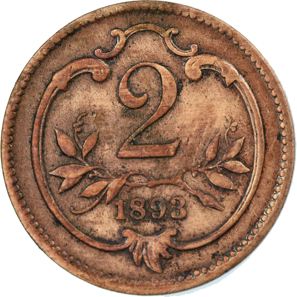 Coin, Austria, Franz Joseph I, 2 Heller, 1893, VF(30-35), Bronze, KM:2801