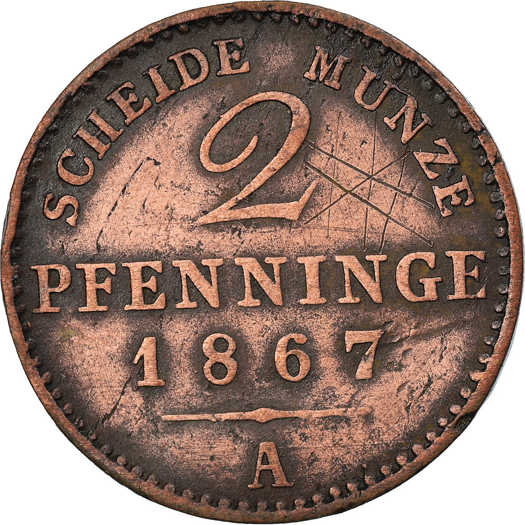 Münze, Deutsch Staaten, PRUSSIA, Wilhelm I, 2 Pfennig, 1867, Berlin, SS