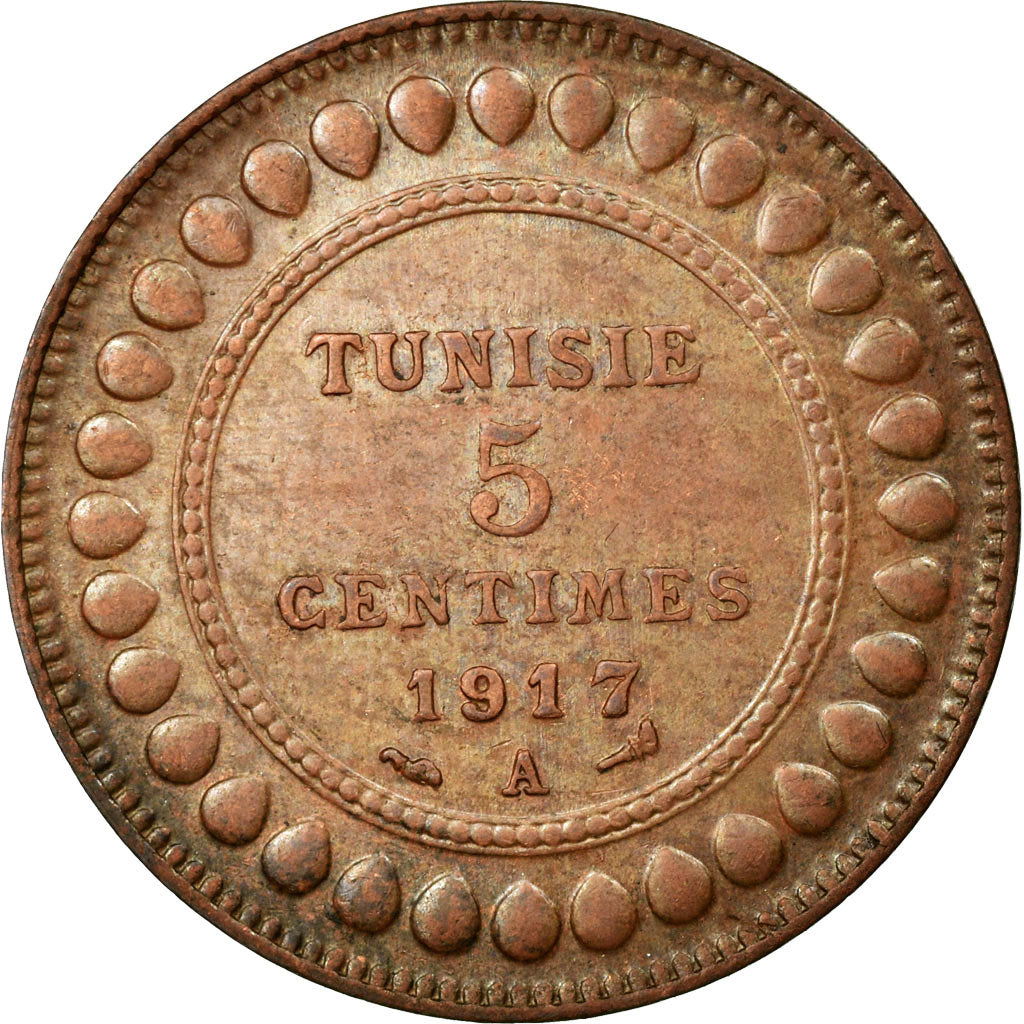 Coin, Tunisia, Muhammad al-Nasir Bey, 5 Centimes, 1917, Paris, AU(50-53)