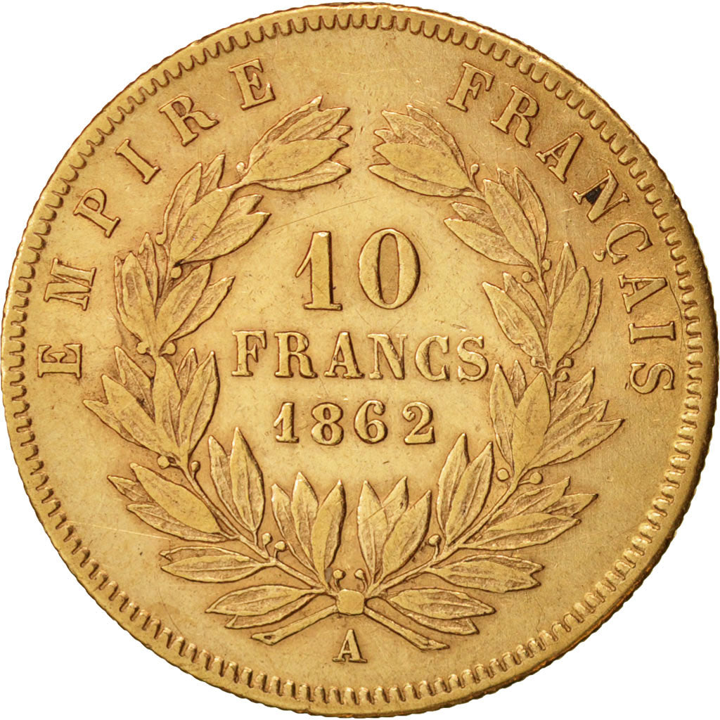 France, Napoleon III, 10 Francs, 1862,Paris,AU(50-53),Gold,KM 800.1,Gadoury 1015