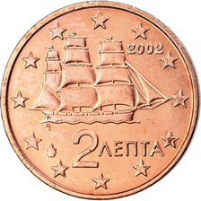 Greece, 2 Euro Cent, 2002, Athens, AU(50-53), Copper Plated Steel, KM:182