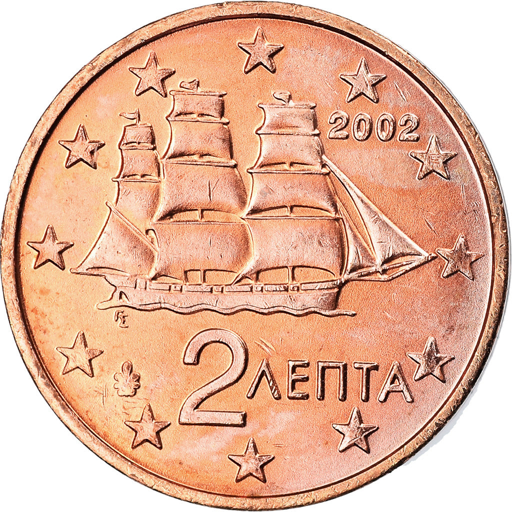 Greece, 2 Euro Cent, 2002, Athens, AU(50-53), Copper Plated Steel, KM:182