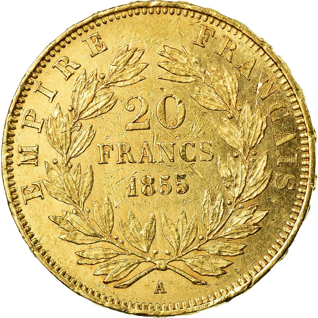 Moneda, Francia, Napoleon III, Napoléon III, 20 Francs, 1855, Paris, MBC+, Oro