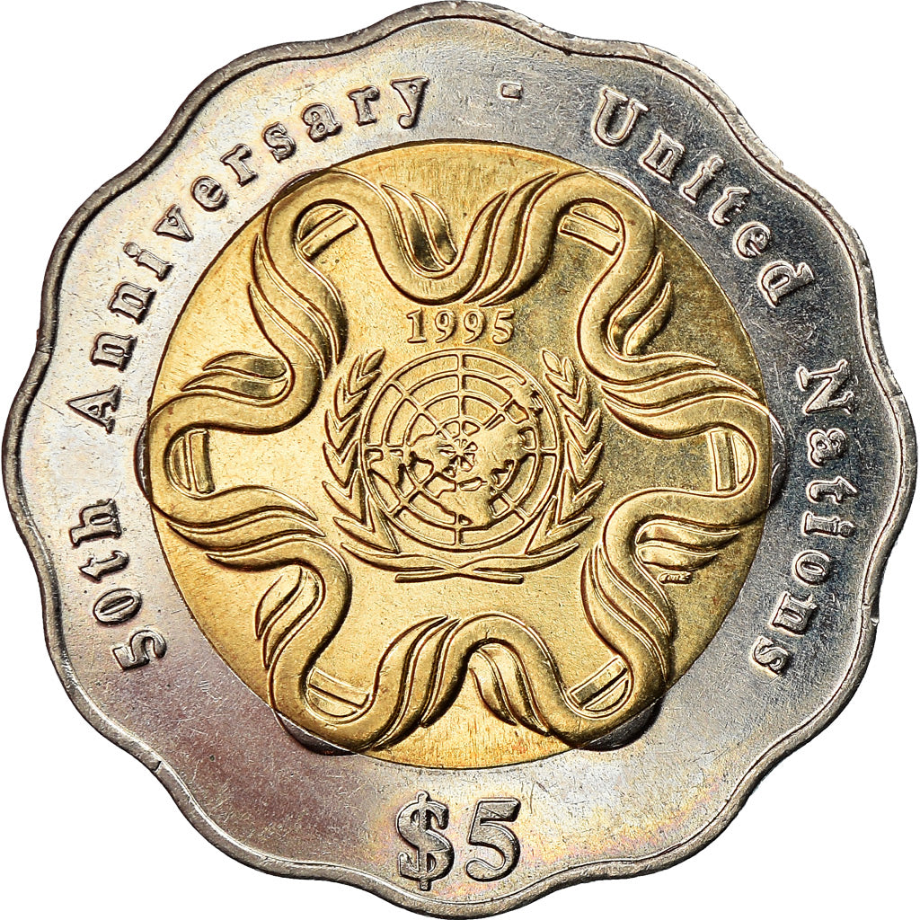 Coin, Singapore, 50th Anniversary - United Nations, 5 Dollars, 1995, MS(63)
