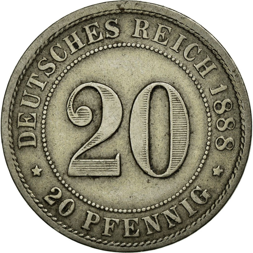Coin, GERMANY - EMPIRE, Wilhelm I, 20 Pfennig, 1888, Stuttgart, AU(50-53)