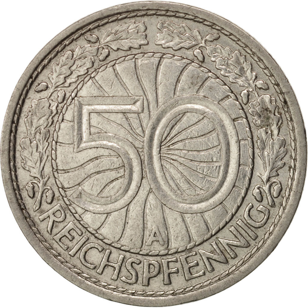 Coin, GERMANY, WEIMAR REPUBLIC, 50 Reichspfennig, 1929, Berlin, AU(50-53)