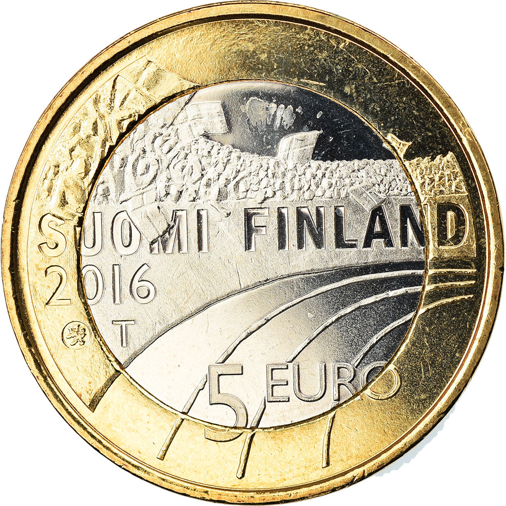 Finland, 5 Euro, Le ski de fond, 2016, Vantaa, MS(63), Bi-Metallic, KM:244