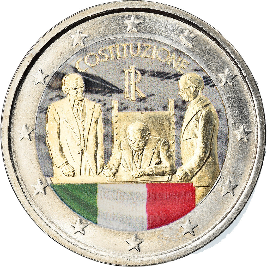 Italy, 2 Euro, Constitution italienne, 2018, Colourized, MS(63), Bi-Metallic