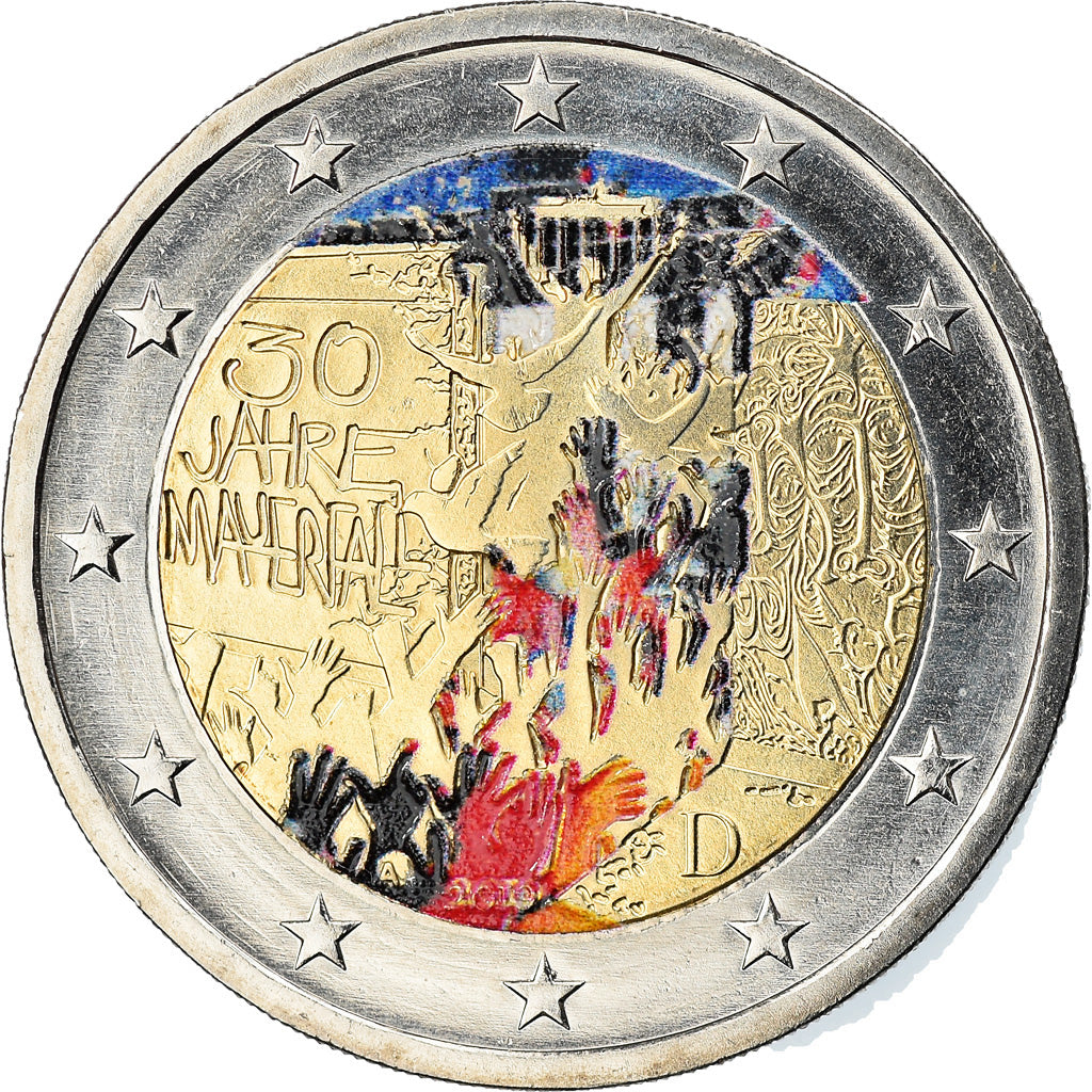 Allemagne, 2 Euro, Chute du Mur de Berlin, 2019, Karlsruhe, Colorisé, SUP