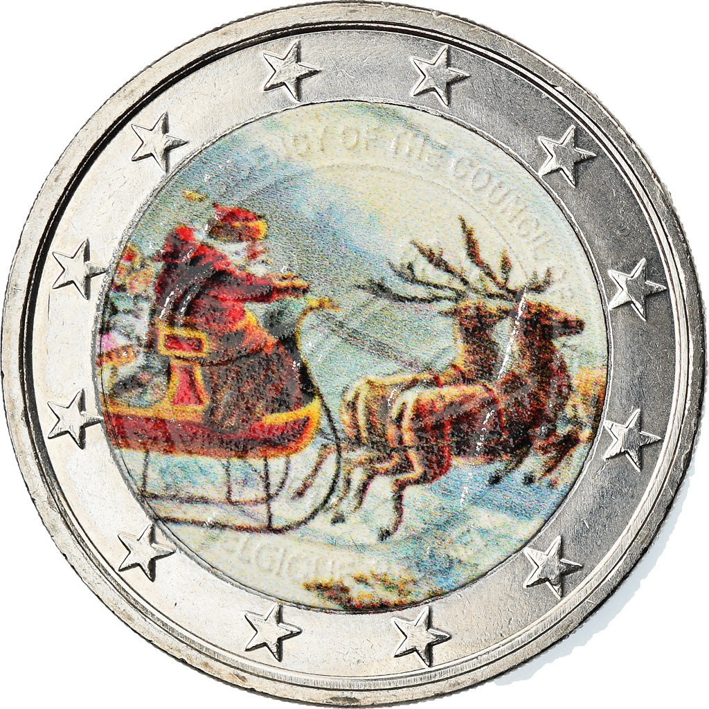 Belgium, 2 Euro, Père Noël, Colourized, AU(55-58), Bi-Metallic, KM:New