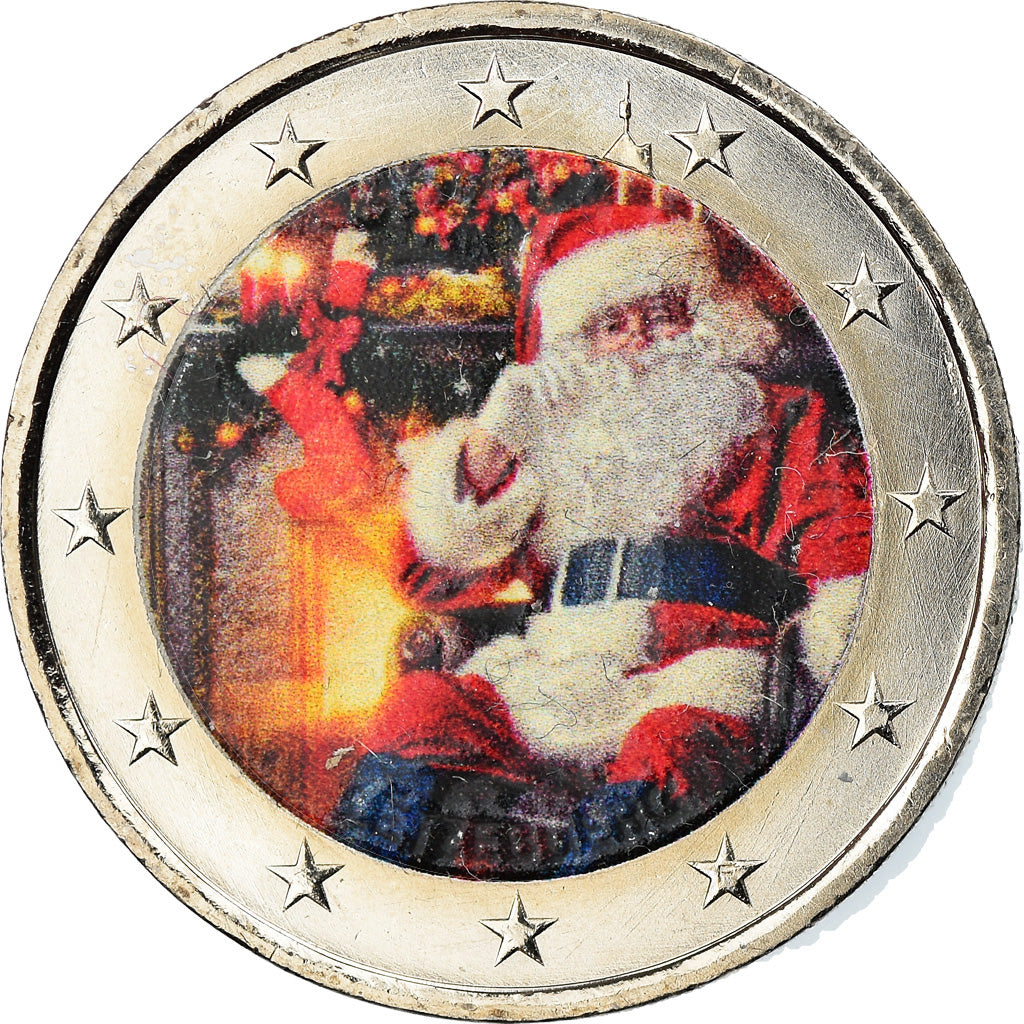 Luxembourg, 2 Euro, Père Noël, Colourized, MS(63), Bi-Metallic, KM:New