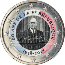 France, 2 Euro, 60 ans de la v republique, 2018, Colourized, MS(63)
