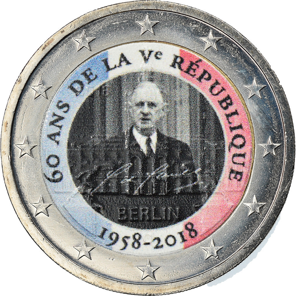 France, 2 Euro, 60 ans de la v republique, 2018, Colorisé, SPL, Bi-Metallic