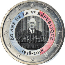 France, 2 Euro, 60 ans de la v republique, 2018, Colorisé, SPL, Bi-Metallic