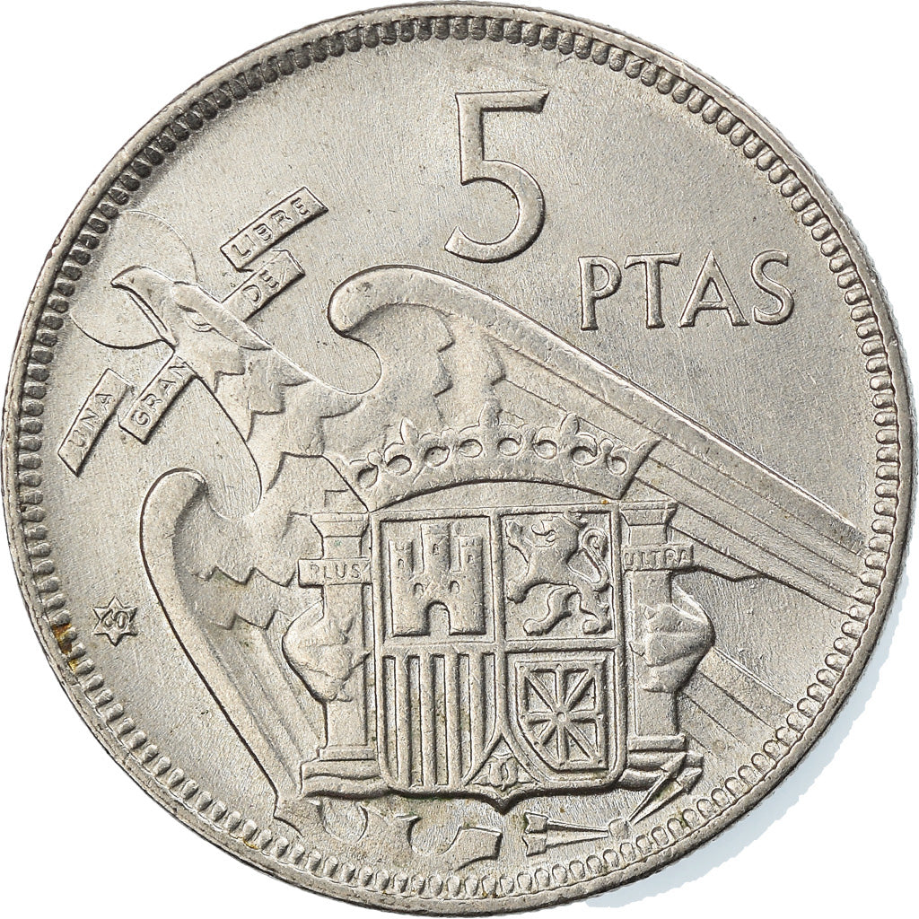 Moeda, Espanha, Caudillo and regent, 5 Pesetas, 1960, AU(50-53), Cobre-níquel