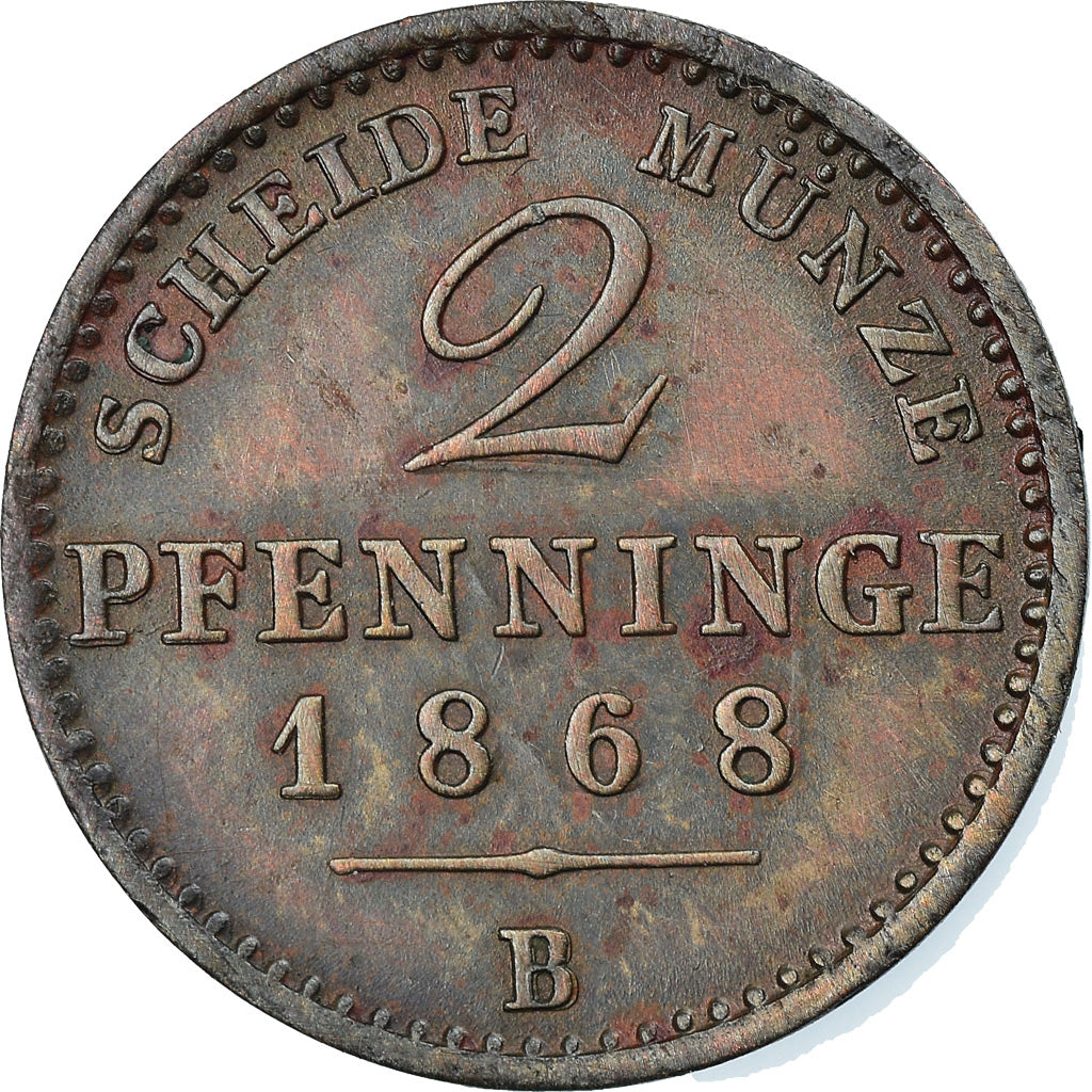 Coin, German States, PRUSSIA, Wilhelm I, 2 Pfennig, 1868, Brunswick, EF(40-45)