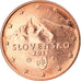 Słowacja, Euro Cent, 2011, Kremnica, MS(63), Miedź platerowana stalą, KM:95