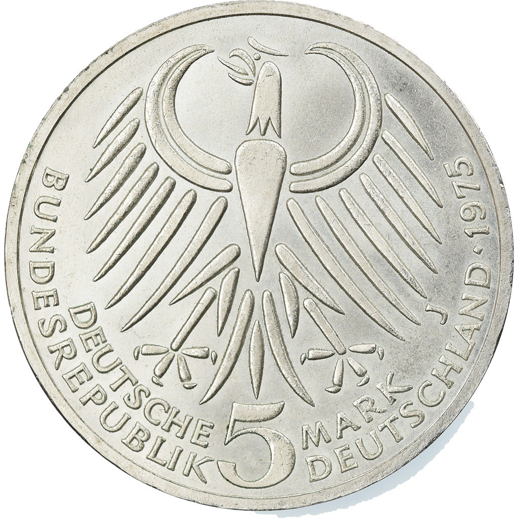Moneda, ALEMANIA - REPÚBLICA FEDERAL, Friedrich Ebert, 5 Mark, 1975, Hamburg