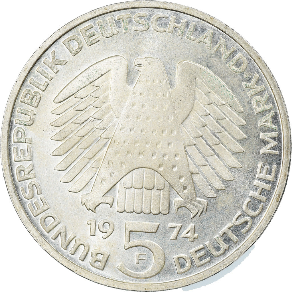 Moeda, ALEMANHA - REPÚBLICA FEDERAL, 5 Mark, 1974, Stuttgart, Germany, BE