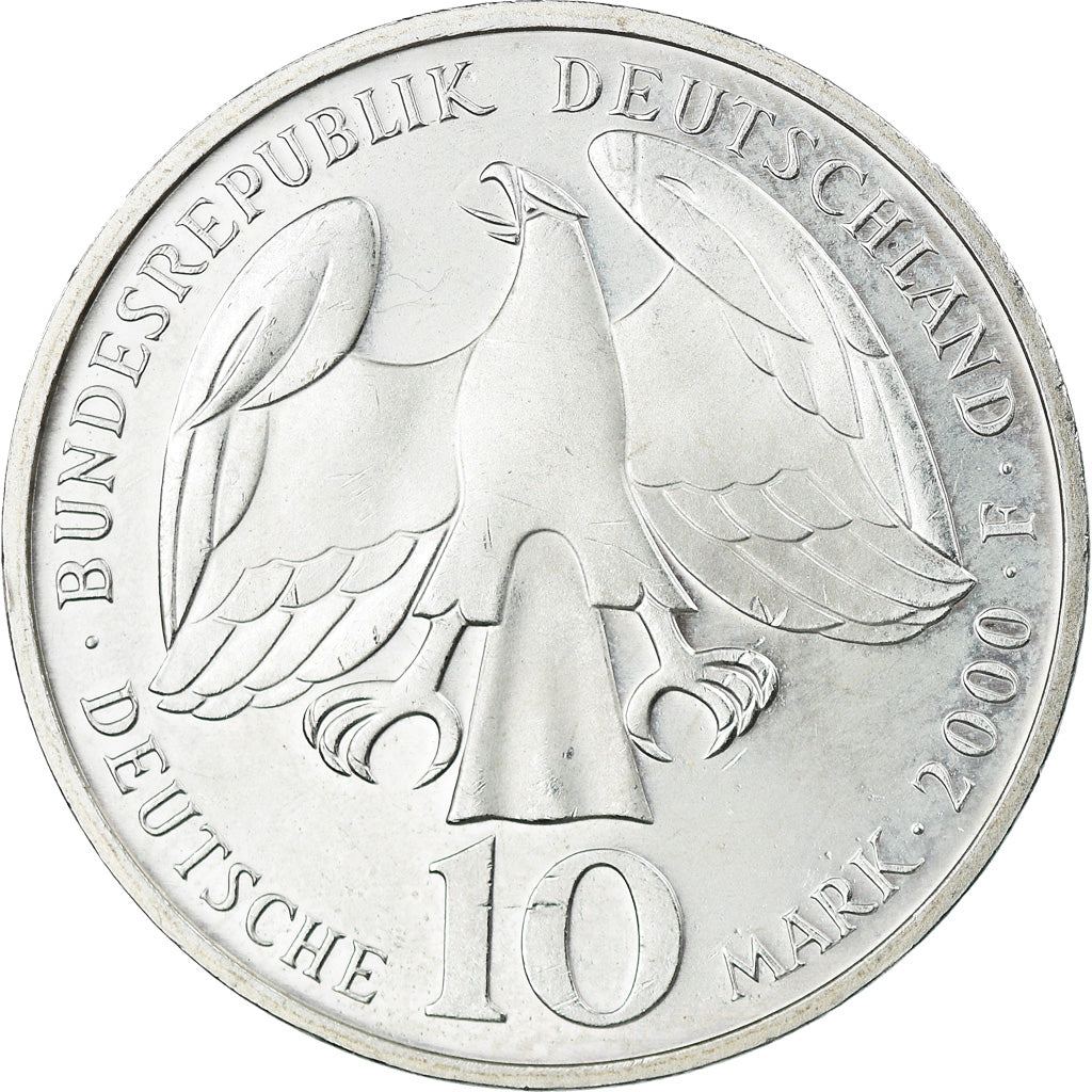 Coin, GERMANY - FEDERAL REPUBLIC, 10 Mark, 2000, Stuttgart, AU(55-58), Silver