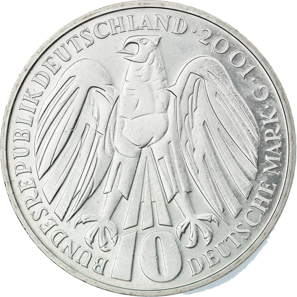 Coin, GERMANY - FEDERAL REPUBLIC, 10 Mark, 2001, Karlsruhe, MS(63), Silver