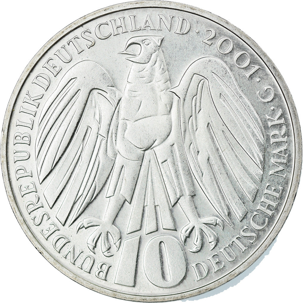 Coin, GERMANY - FEDERAL REPUBLIC, 10 Mark, 2001, Karlsruhe, AU(55-58), Silver