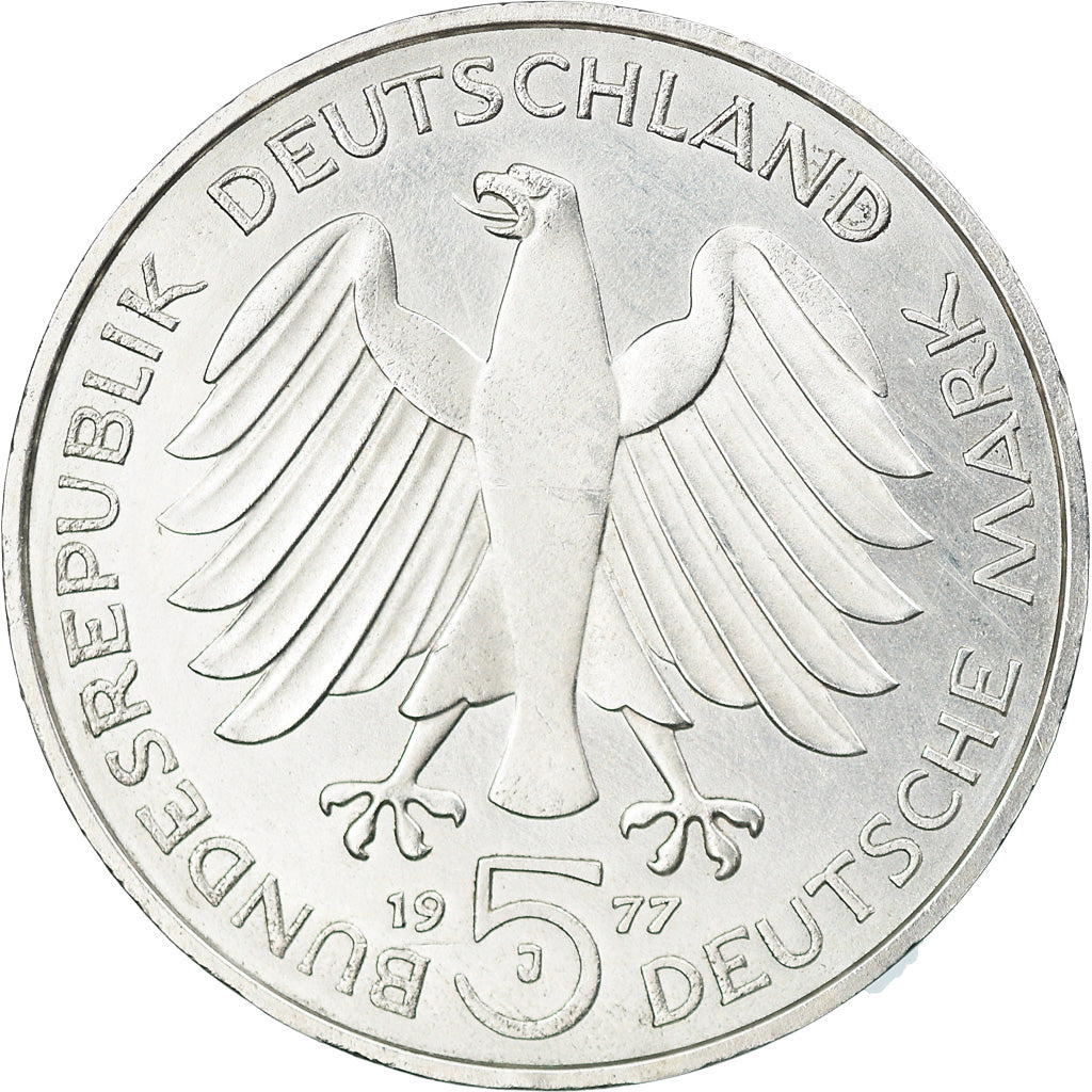 Moneta, Niemcy - RFN, 5 Mark, 1977, Hamburg, Germany, BE, AU(55-58), Srebro