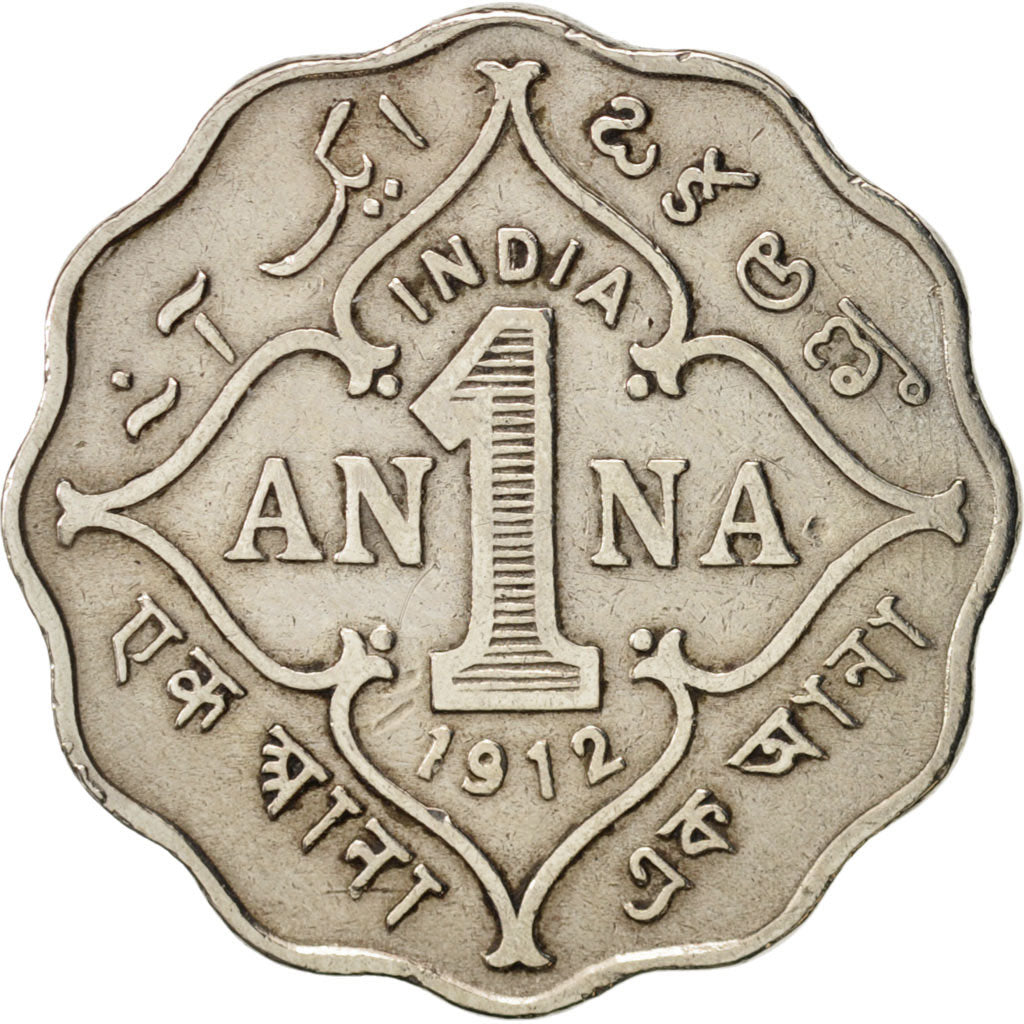 INDIA-BRITISH, George V, Anna, 1912, VF(30-35), Copper-nickel, KM:513