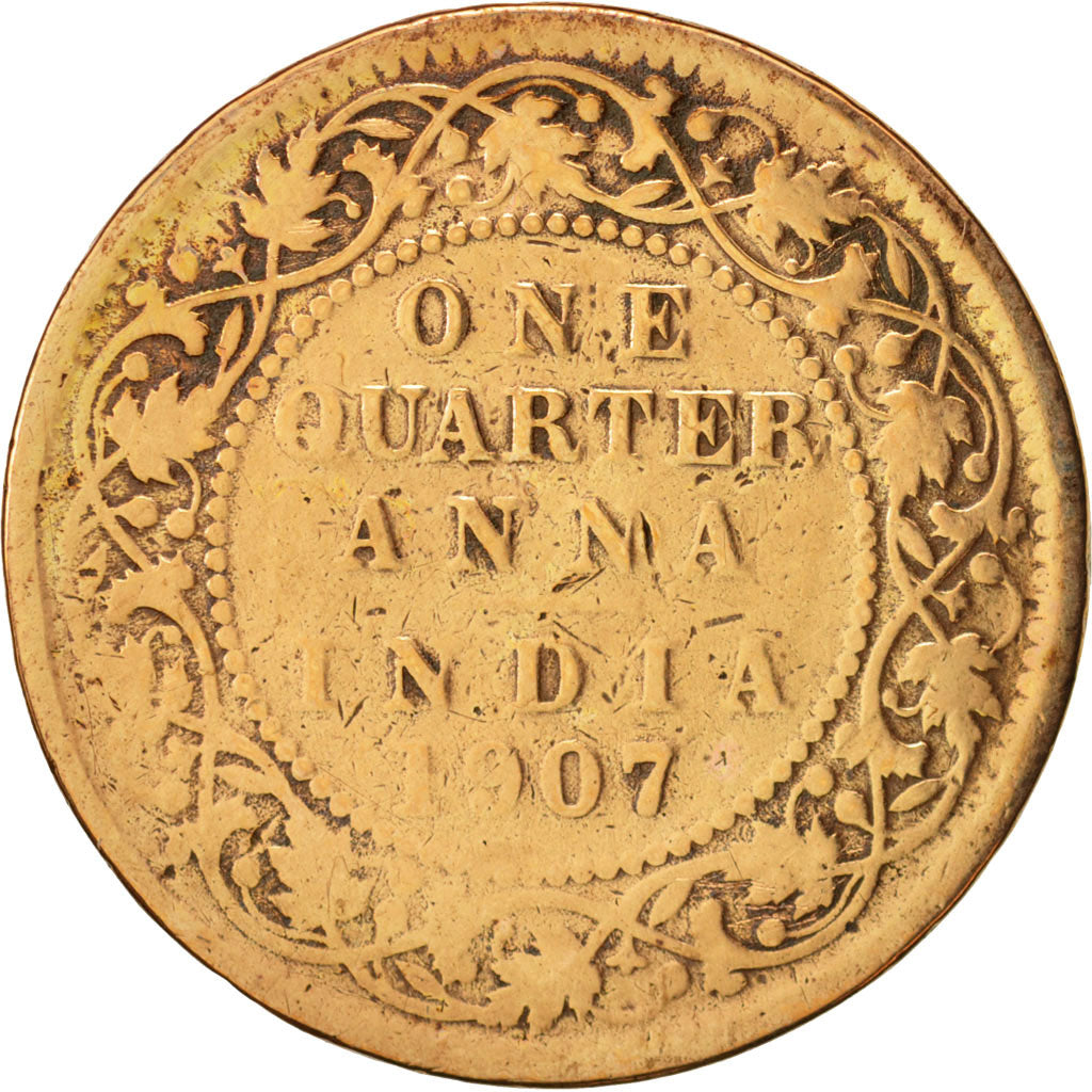 Coin, INDIA-BRITISH, Edward VII, 1/4 Anna, 1907, Calcutta, VF(20-25), Bronze