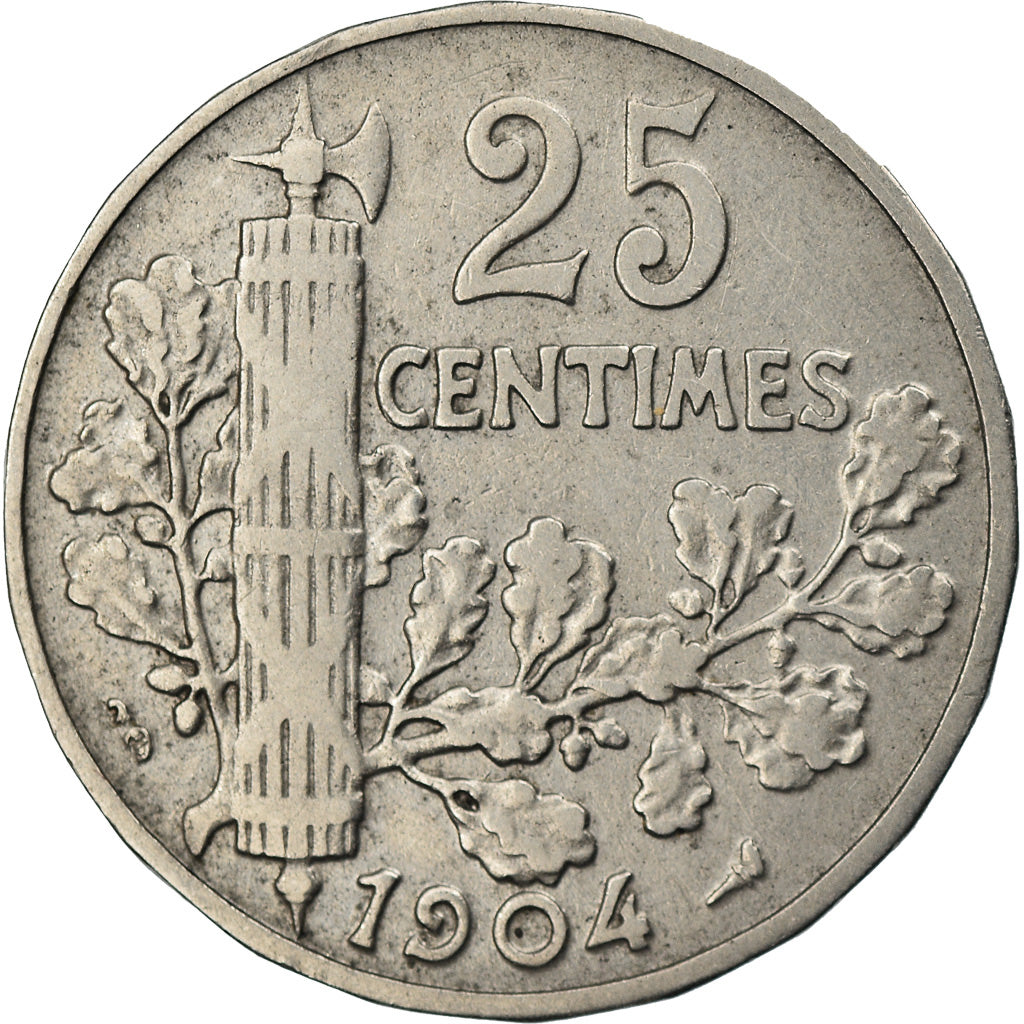 Moneta, Francja, Patey, 25 Centimes, 1904, VF(30-35), Nikiel, KM:856