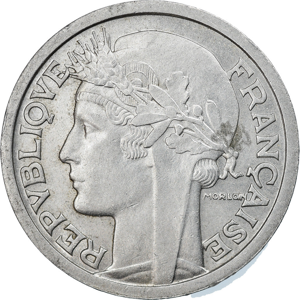 Munten, Frankrijk, Morlon, 2 Francs, 1945, Paris, ZF, Aluminium, KM:886a.1