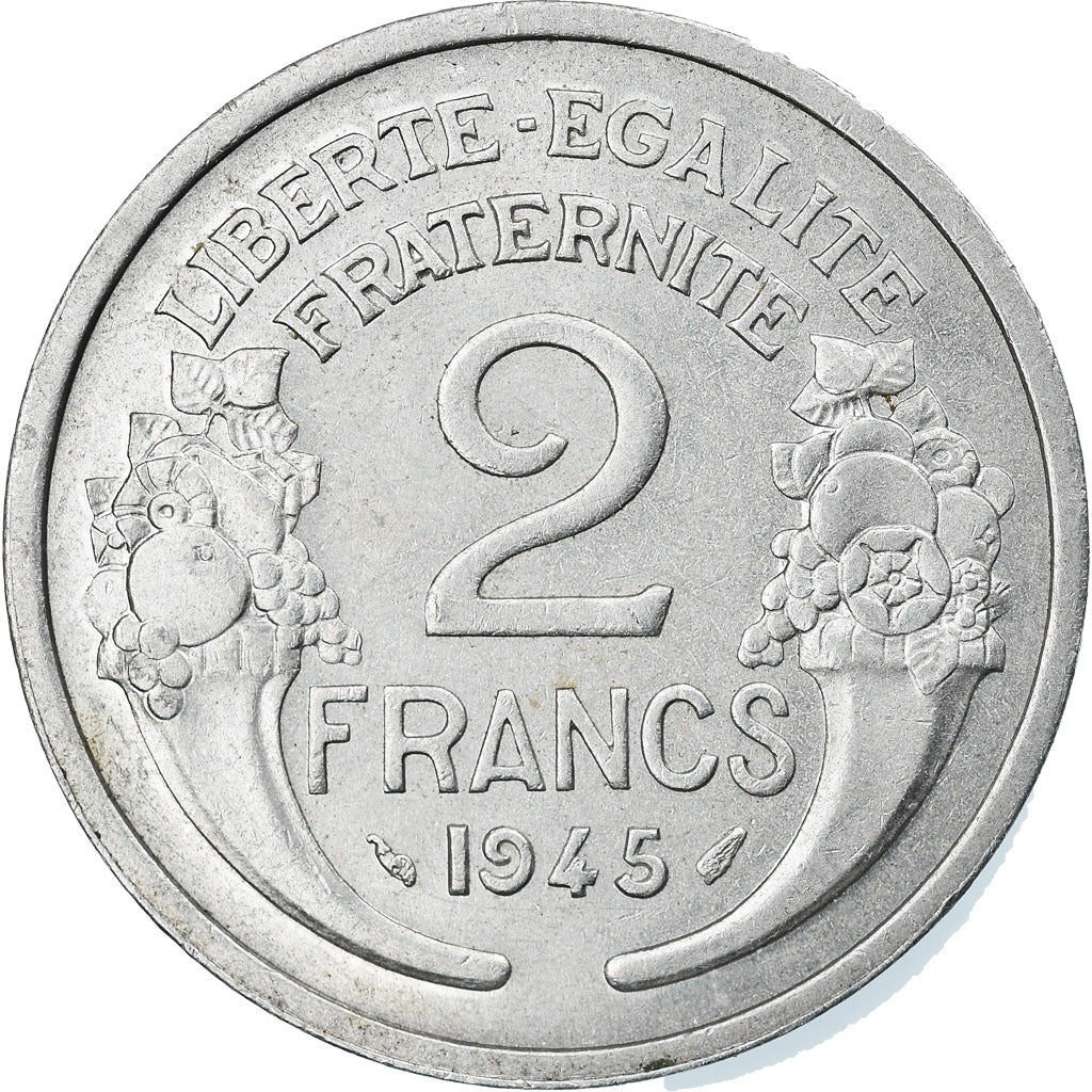 Munten, Frankrijk, Morlon, 2 Francs, 1945, Paris, ZF, Aluminium, KM:886a.1