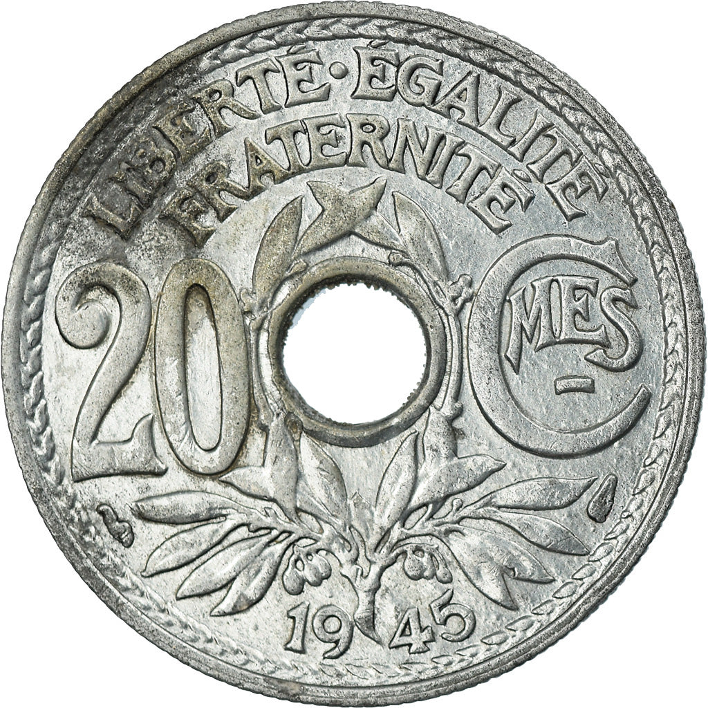 Moeda, França, Lindauer, 20 Centimes, 1945, Paris, AU(55-58), Zinco, KM:907.1