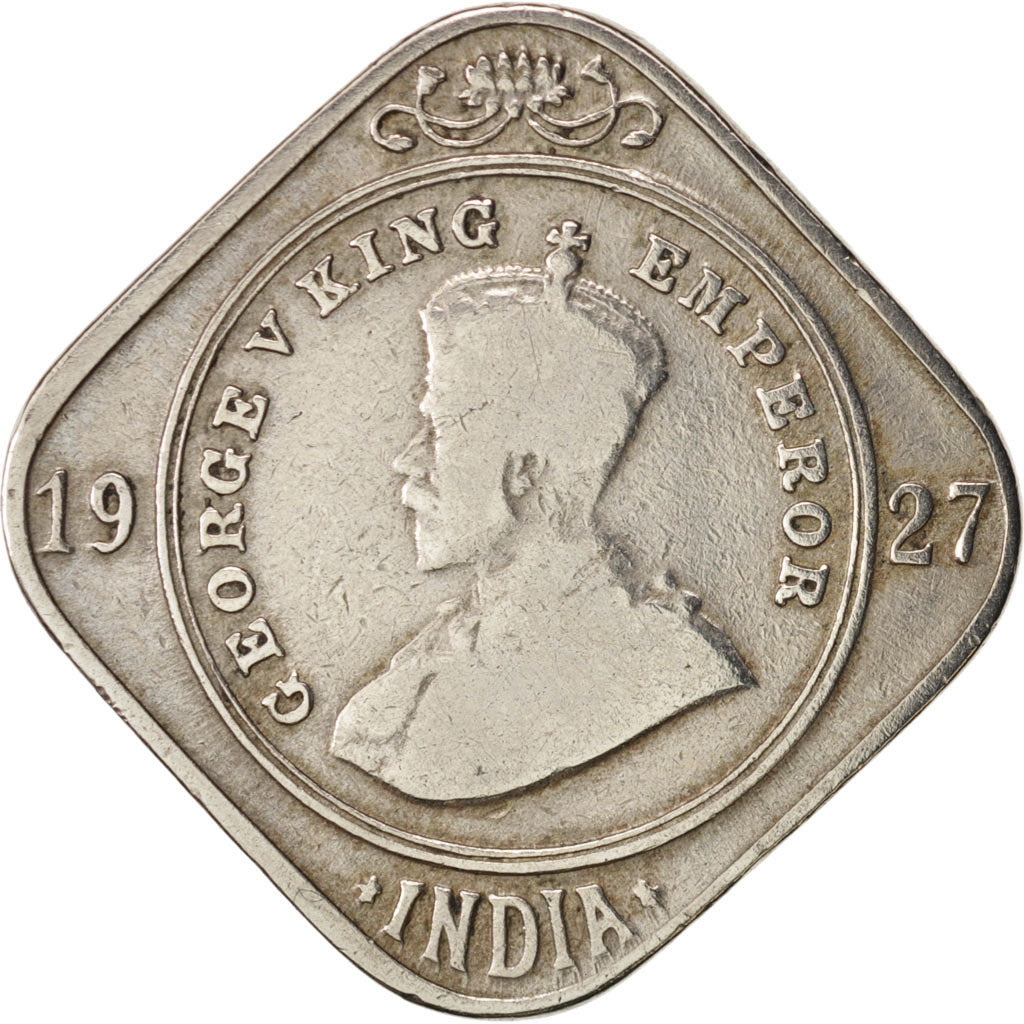 INDIA-BRITISH, George V, 2 Annas, 1927, VF(30-35), Copper-nickel, KM:516