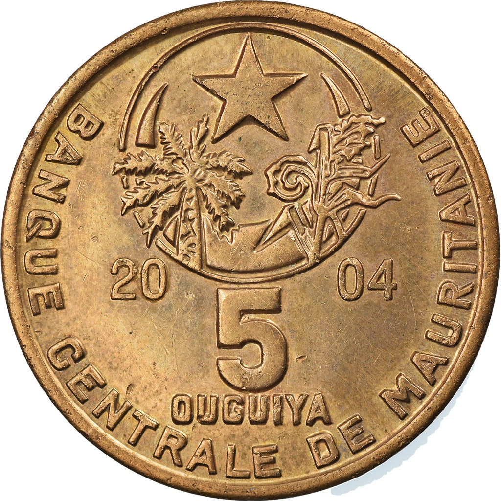 Münze, Mauretanien, 5 Ouguiya, 2004, SS, Copper Plated Steel, KM:3a