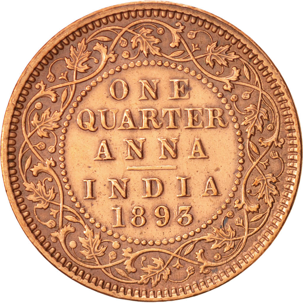 INDIA-BRITISH, Victoria, 1/4 Anna, 1893, EF(40-45), Copper, KM:486