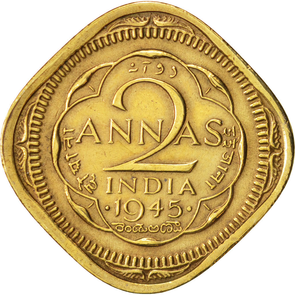 INDIA-BRITISH, George VI, 2 Annas, 1945, AU(50-53), Nickel-brass, KM:543