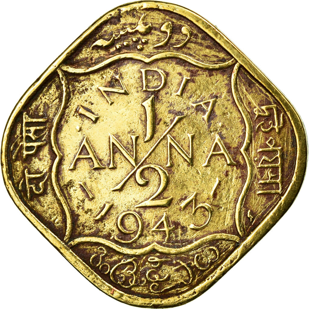 Coin, INDIA-BRITISH, George VI, 1/2 Anna, 1943, Calcutta, VF(30-35)