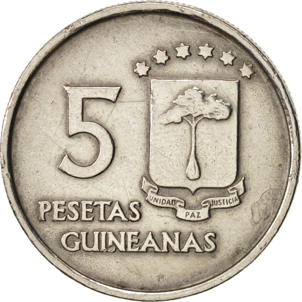 Guinea Ecuatorial, 5 Pesetas, 1969, MBC+, Cobre - níquel, KM:2