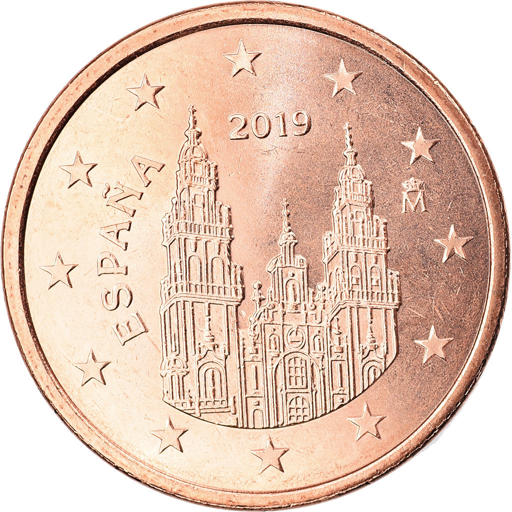 Spagna, 5 Euro Cent, 2019, SPL-, Acciaio placcato rame, KM:New