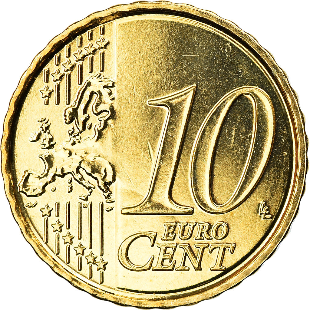 Belgia, 10 Euro Cent, 2010, MS(63), Mosiądz, KM:New