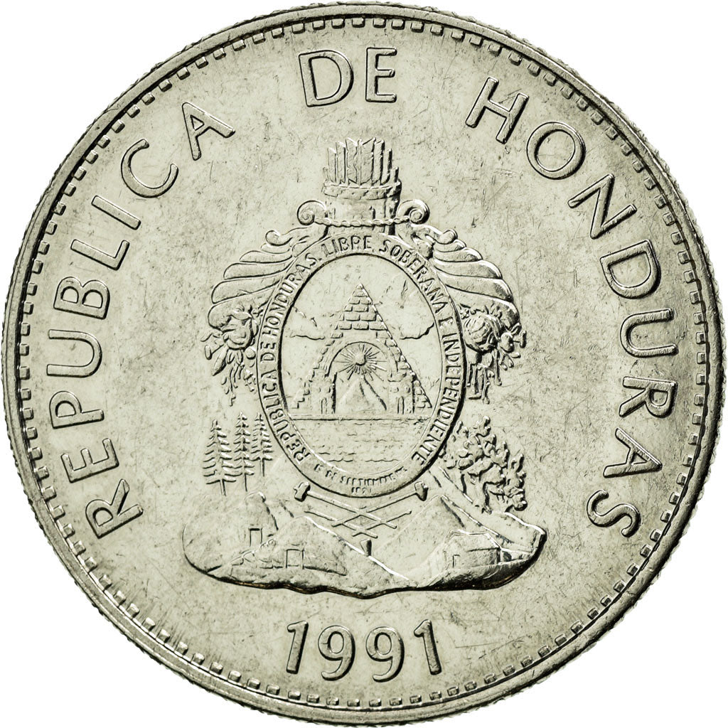 Moneta, Honduras, 50 Centavos, 1991, AU(55-58), Nickel platerowany stalą