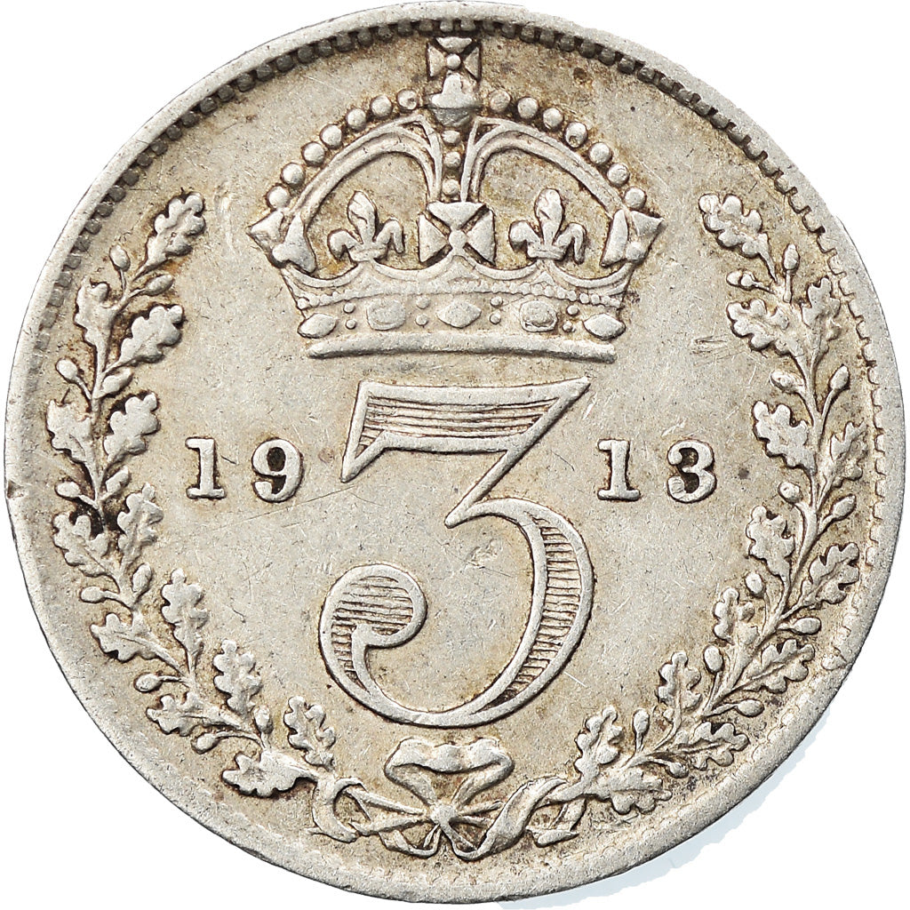Moneta, Gran Bretagna, George V, 3 Pence, 1913, BB+, Argento, KM:813