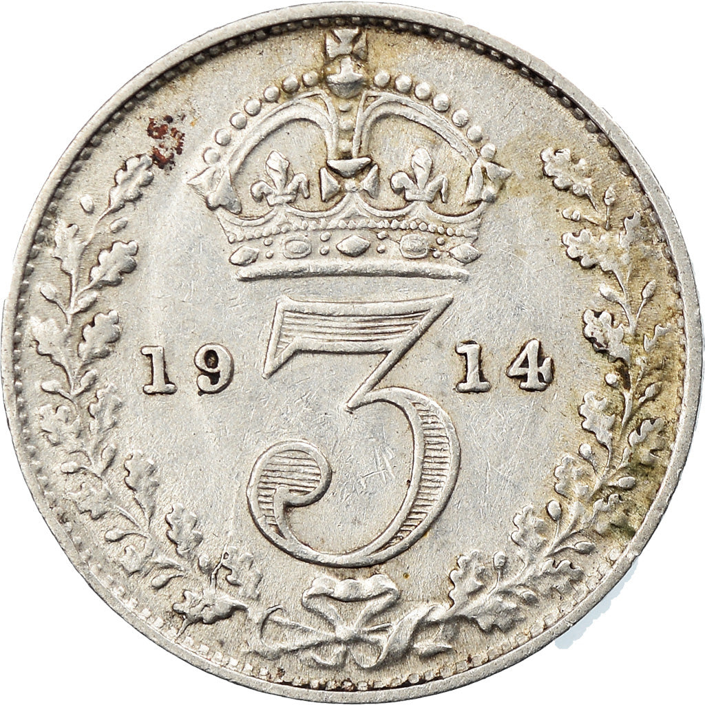 Coin, Great Britain, George V, 3 Pence, 1914, AU(55-58), Silver, KM:813
