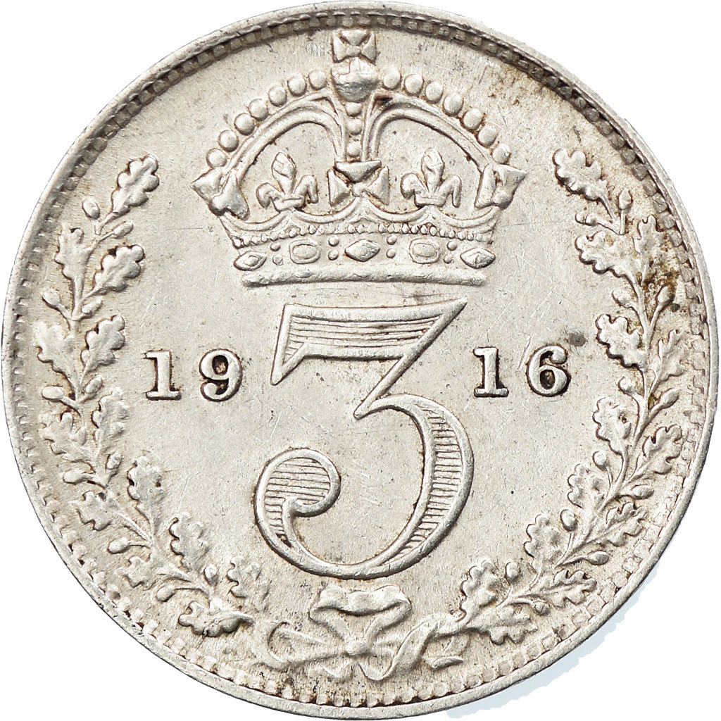 Coin, Great Britain, George V, 3 Pence, 1916, AU(55-58), Silver, KM:813