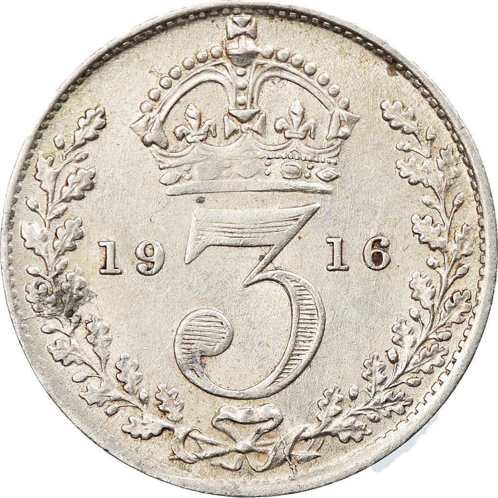 Coin, Great Britain, George V, 3 Pence, 1916, AU(55-58), Silver, KM:813